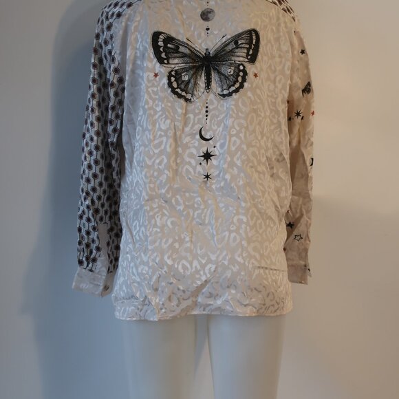 Womens VilaGallo White, Black, Leopard Button Down Blouse 42 /US 8 - Picture 4 of 6